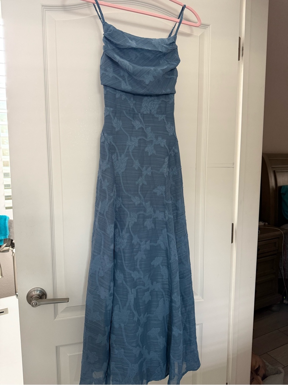 Rihoas Dusty Blue Floral Maxi Dress with Spaghetti Straps Size XS NWT